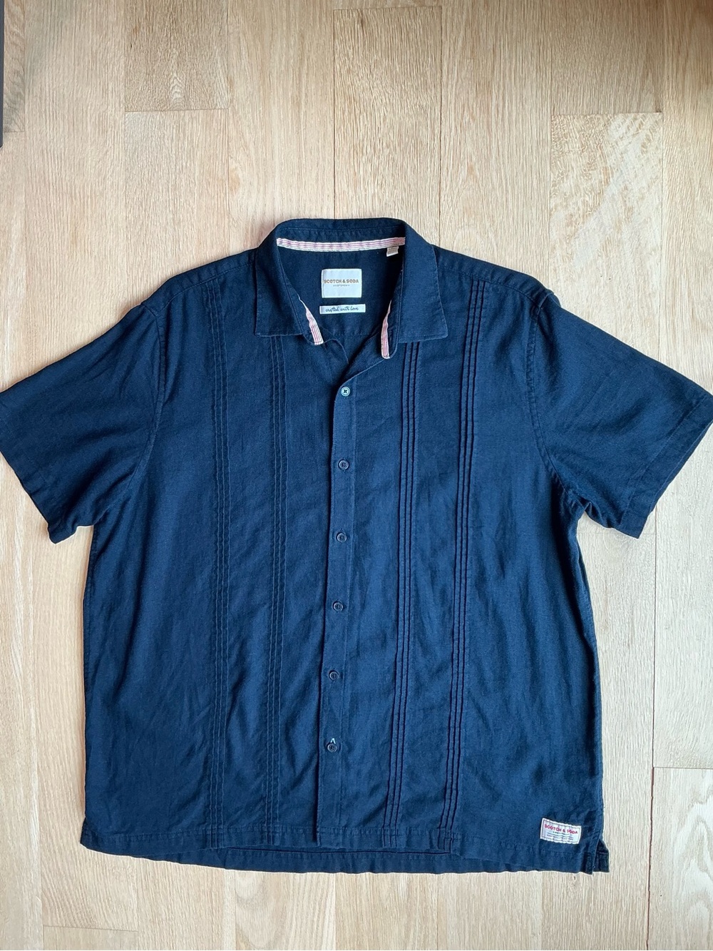 Scotch & Soda Amsterdam Navy Button Down Resort Linen Blend Shirt Men’s Size XL